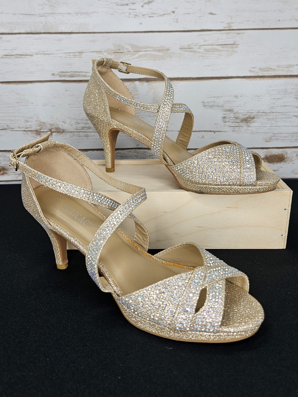 Delicacy Rose Gold Sparkle Strappy Heel Shoes Size 7 1/2